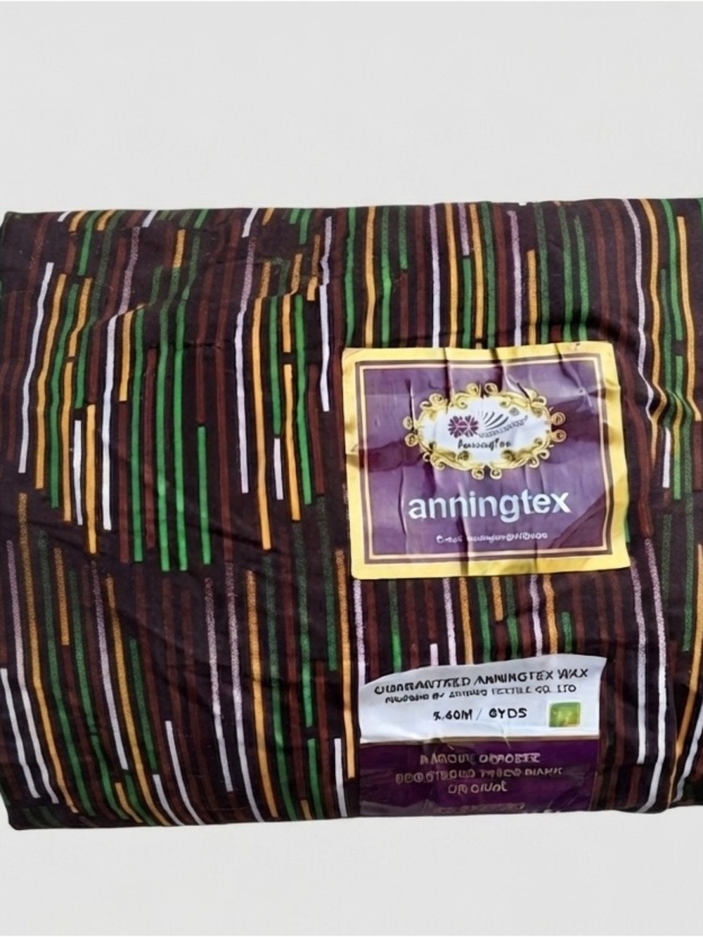 Anningtex Striped Fabric Roll - Brown with Green & Gold Stripes 6yardas